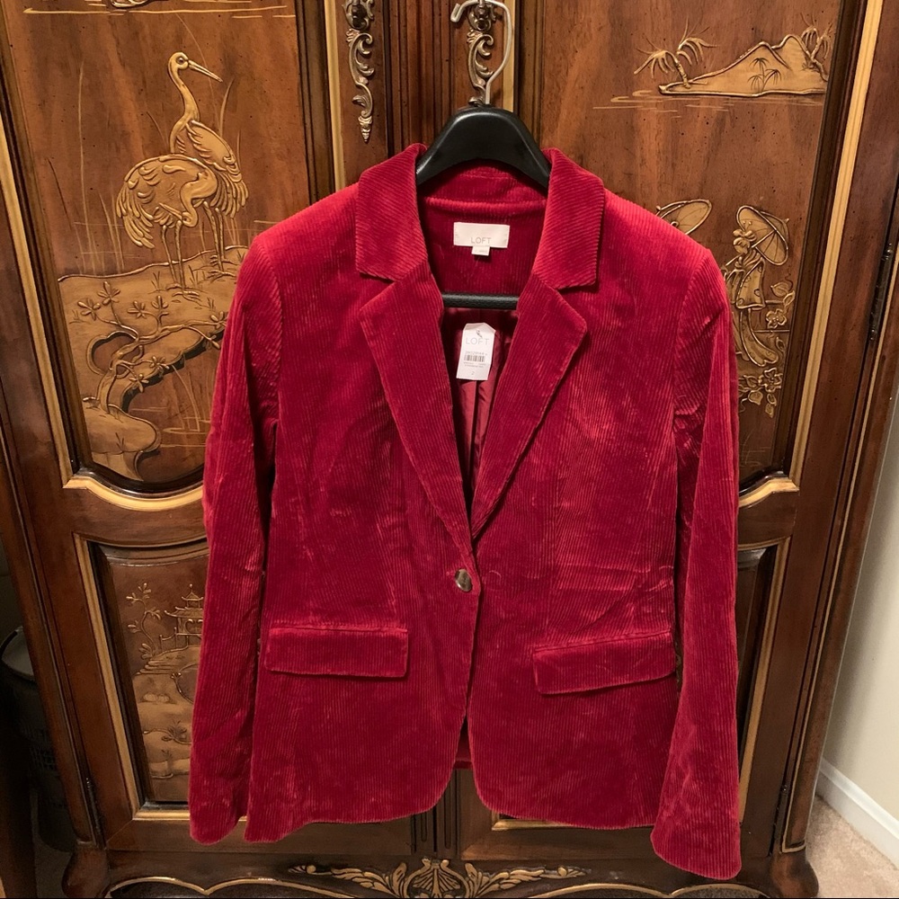 NWT The Loft Maroon Red Winter Blazer Jacket Size 2
